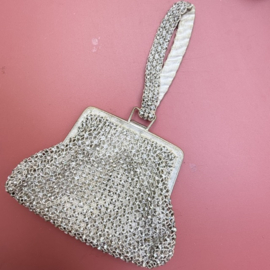 Vintage Jaren '50 Zilveren Mesh Avondtasje – handgemaakt bruidstasje