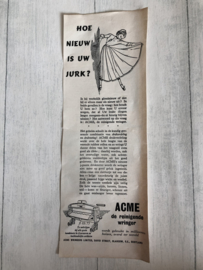 1954 | Advertenties |  Advertentie 'Hoe nieuw is uw jurk' ACME: de reinigende wringer (Tweezijdig)