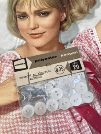 Ø 12 mm |  Knopenkaarten | Transparant-Wit | Vendex 8 polyester vintage platte blouse knopen op een kaartje