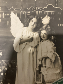 Kerstkaarten | Engelen | Joyeux Noël - Lieve meisjes verkleed als engeltjes