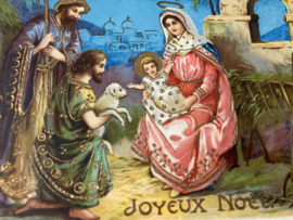 Kerstkaarten | Religie | Joyeux Noël - Jozef en Maria in Bethlehem (reliëfkaart met goud opdruk)