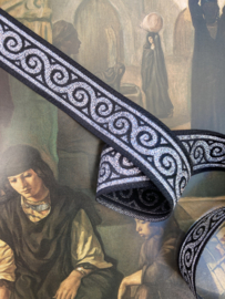 Sierband | Zwart | 2 cm - Turks brokaat band met zilver motief  - 50 cm