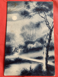 Kerstkaarten | Winterlandschappen | Bonne Année - rivier met loopplank in winter uit 1925