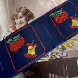 Sierband | Blauw | 3 cm - 30 mm breed - Luxe Jacquard geweven sierband – Glanzend Retro appelmotie
