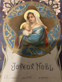 Kerstkaarten | Religie | Joyeux Noël - Maria en Jezus met goudopdruk en ster (Jugendstil)