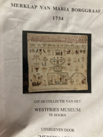 VERKOCHT | Merklappen | Merkwaardig - Merklap van Maria Borggraaf 1734 uit de collectie van het Westfries Museum te Hoorn
