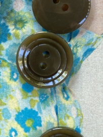 Ø 15 mm | Knopen | Bruin-legergroen | Platte blouseknoop met ribbel randje
