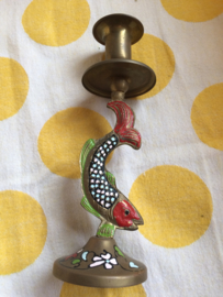 Messing | Kaarsenstandaard  in de vorm van een vis - 21,5 cm |  Folkart