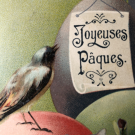 Briefkaarten | Pasen | 'Joyeuses  Paques': Vogeltje op een rood ei  (14-4-1906)