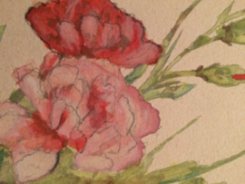 1916 | Briefkaarten | Antieke kaart met handbeschilderde roos ongelopen |  januari 1916