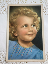 Ansichtkaart | Italie | Meisjes | Meisje met blonde krullen en blauw jurk met borduursel