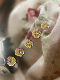 Applicaties | Goud-glitter-lovertjes | 15 mm - Vijf opnaaibare of opplakbare mini ronde applicaties bloem
