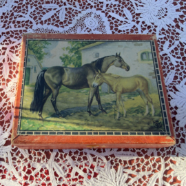 Paardjes | Vintage houten blokkenpuzzel met paarden - jaren 60 - compleet met doos