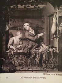 Willem van Mieris: De Hoenderverkooper - vintage zwart-wit briefkaart Kunst
