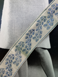 Sierband | Blauw | 04 cm - Gotisch vintage sierband cremekleurige ondergrond met blauwe accenten (bladeren) - zijdeglans
