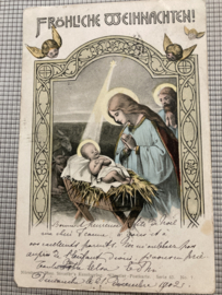 Kerstkaarten | Religie | Fröliche Weihnachten - Kerststal in Jugendstil - Stroefer's Kunstverlag