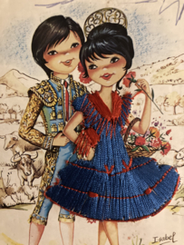 VERKOCHT | Souvenir kaarten Bigeyed  | Andalucia | stierenvechter en flamenco danseresje - getekend Isabel