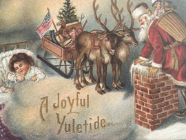 Kerstkaarten | Victoriaanse stijl  blanco kerstkaart of cadeau label 'A Joyful Juletide' | Kerstman op het dag en slapende kinderen