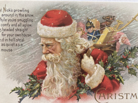 Kerstkaarten | Victoriaanse stijl  blanco kerstkaart of cadeau label 'Christmas' | Kerstman in de sneeuw met gedichtje