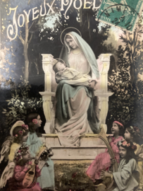 Kerstkaarten | Religie | Joyeux Noël - Maria, Jezus en engelen voorstelling met kinderen