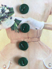 VERKOCHT | Knopen | Groen | Ø 12 mm - Espolite | zakje met 12 vintage donkergroene plastic knoopjes | jaren '50