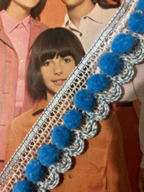 Sierband | Blauw-azuur | 03 cm - Vintage #pompom band op gevlochten band