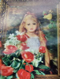3-D Hologram kaart | Blond meisje met rozen in lijst