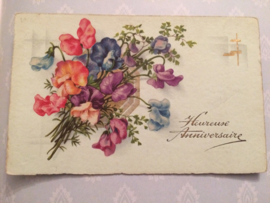 VERKOCHT | Briefkaarten | Bloemen | Lathyrus | 1905-1908 - Verjaardagskaart  'Heureux Anniversaire'