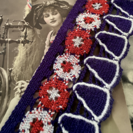 Gehaakt kant | Blauw-rood-wit | 04 cm - 40 mm breed | Folkloristisch Duits band 100% Katoen