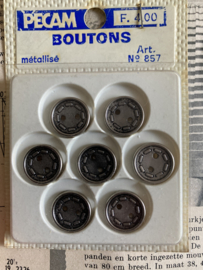 Ø 15 mm | Knopenkaarten | Zilver | PECAM BOUTONS vintage kaartje met 7 metalen knoopjes