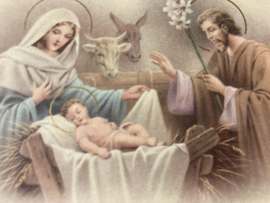 Kerstkaarten | Religie | Joyeux Noël - Prachtige getekende kaart van Jozef en Maria en kindje Jezus
