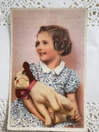 Ansichtkaart | Frankrijk | Meisjes | 1948 - Meisje met speelgoed hondje - Super-luxe Paris
