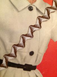 Sierband | Bruin | 0,5 cm - Zigzag vintage band bruin met wit  licht glanzend | Katoen | 0,5 cm