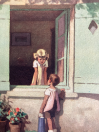 Briefkaarten | Kinderen | Frankrijk | Dechaux Paris nr. 10 (serie 1939) Ún brin cansette kaart met tekening van jongen en meisje bij een raam