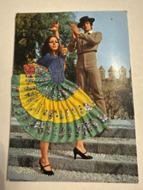 Geborduurde souvenir kaarten | Spanje | Groen | Flamenco dansers - stoffen rokje met glitters