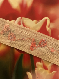 Broderie Anglaise | Oranje | Bloemen | 03,4 cm - Zalmkleurig sierband met geborduurde bloemen boeketjes met weefsel