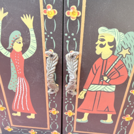 Vintage Indiaas Handgeschilderd Sieradendoosje / Mini Kastje – Zwart