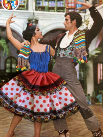 VERKOCHT | Geborduurde souvenir kaarten | Spanje | Rood  | Flamenco dansers  (stoffen rokje )