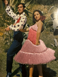 Geborduurde souvenir kaarten | Spanje | Roze | Flamenco dansers - geborduurd rokje en topje