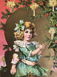 VERKOCHT | Kerstkaarten | Kinderen | A Merry Christmas ‘Victoriaans meisje bij kaarslicht’ - 1910