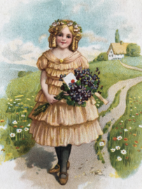 Ansichtkaart | Nederland | Meisjes | Victoriaans : 1919 - Meisje met bosje bloemen 'Hartelijk Gefeliciteerd' met tekst