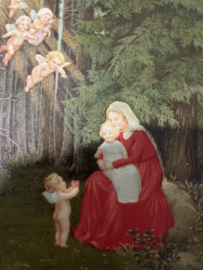Kerstkaarten | Religie | Besegnete Weihnachten - Maria en Jezus in het bos met engelen
