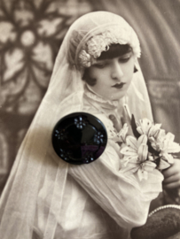 Glasknopen | Zwart |  Ø 20 mm - Vintage knoop met bloemen