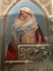Kerstkaarten | Religie | Fröliche Weihnachten - Maria en Jezus met goud opdruk
