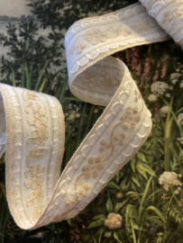 Broderie | Beige-Wit | 2 cm x 50 cm - Romantisch vintage band met lieve bloemetjes van 100% katoen