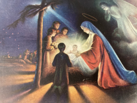 Kerstkaarten | Religie | Joyeux Noël - Maria in stal met kindje Jezus en engel