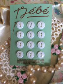 Ø 10 mm | Knopen | Wit | Vintage Jébé knopenkaart met 12 kleine witte baby knoopjes met 2 gaatjes | jaren '50