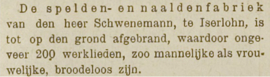 1889 | Speldenfabriek van Schwenemann te Iserlohn tot op de grond afgebrand