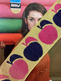 Sierband | Geel | 05 cm - vintage jaren '70 band met appels in roze en blauw