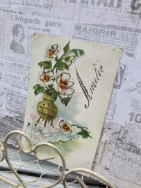 Briefkaarten | Bloemen | Mix | Amitie - antieke kaart met bloemenvaasje en glitters